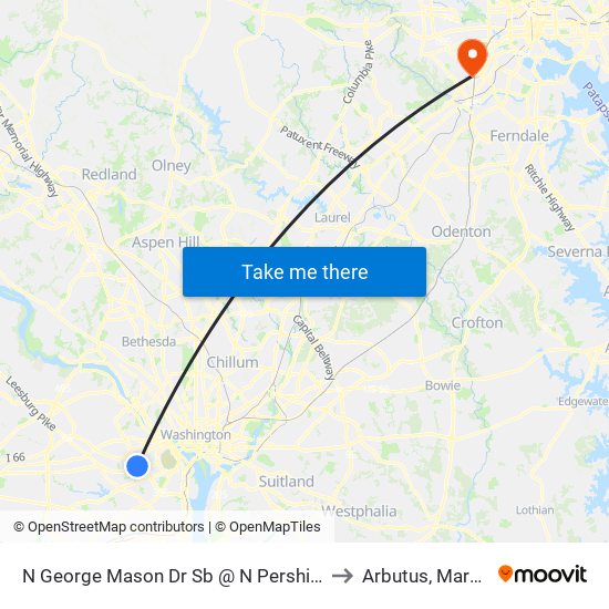 N George Mason Dr Sb @ N Pershing Dr Ns to Arbutus, Maryland map