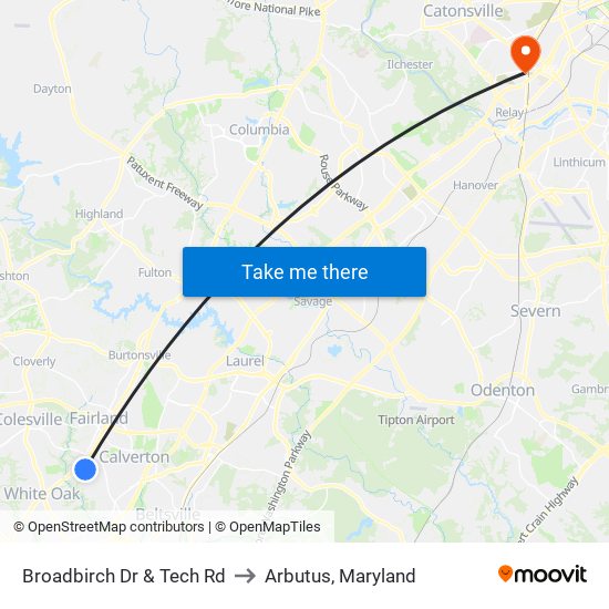 Broadbirch Dr & Tech Rd to Arbutus, Maryland map