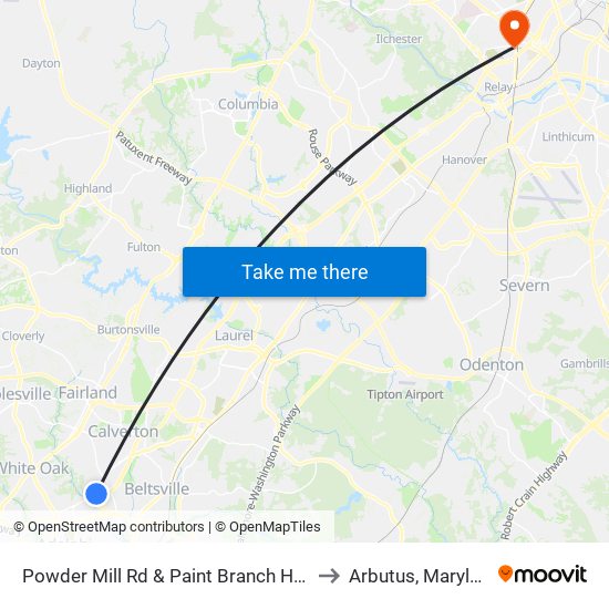 Powder Mill Rd & Paint Branch Home to Arbutus, Maryland map