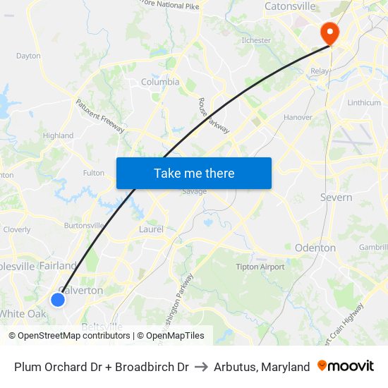 Plum Orchard Dr + Broadbirch Dr to Arbutus, Maryland map