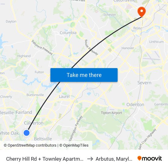 Cherry Hill Rd + Townley Apartments to Arbutus, Maryland map