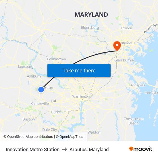 Innovation Metro Station to Arbutus, Maryland map