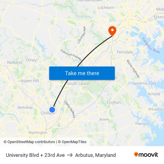University Blvd + 23rd Ave to Arbutus, Maryland map