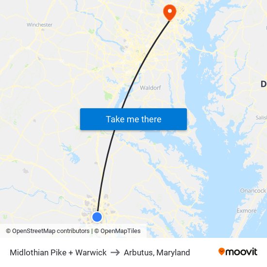 Midlothian Pike + Warwick to Arbutus, Maryland map