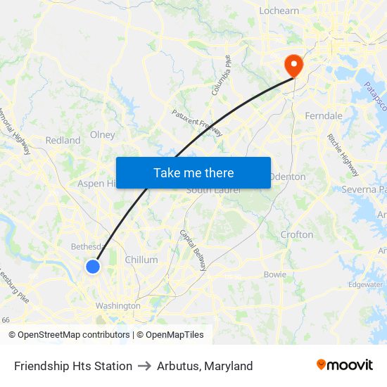 Friendship Hts Station to Arbutus, Maryland map