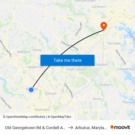 Old Georgetown Rd & Cordell Ave to Arbutus, Maryland map