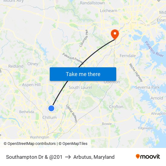Southampton Dr & @201 to Arbutus, Maryland map