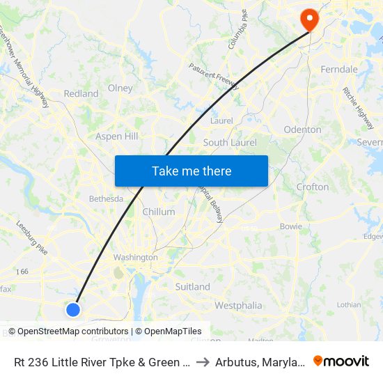 Rt 236 Little River Tpke & Green SP to Arbutus, Maryland map