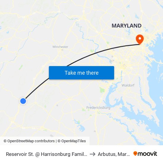 Reservoir St. @ Harrisonburg Family Practice to Arbutus, Maryland map