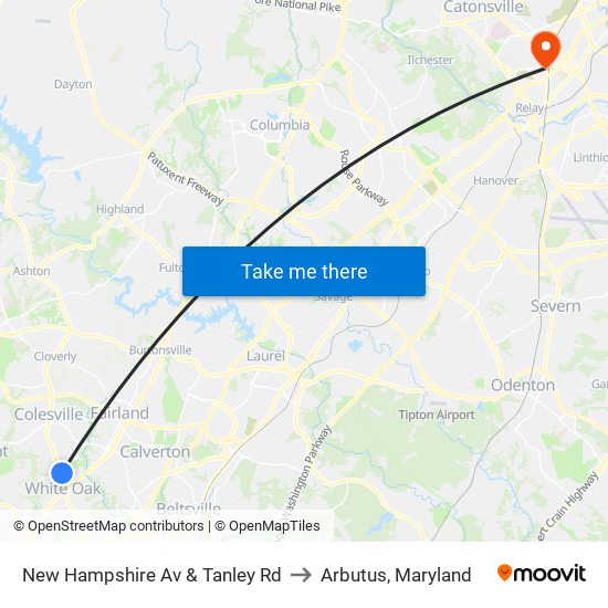 New Hampshire Av & Tanley Rd to Arbutus, Maryland map