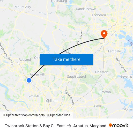 Twinbrook Station & Bay C - East to Arbutus, Maryland map