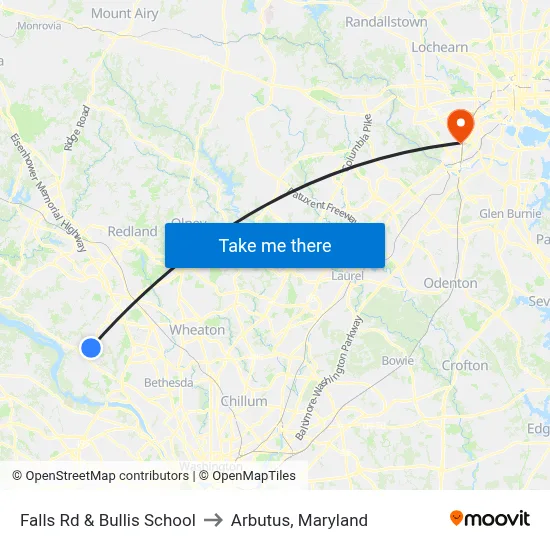 Falls Rd & Bullis School to Arbutus, Maryland map