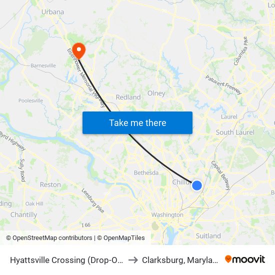 Hyattsville Crossing (Drop-Off) to Clarksburg, Maryland map