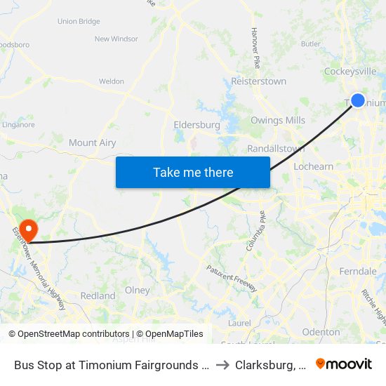 Bus Stop at Timonium Fairgrounds Light Rail Station Sb to Clarksburg, Maryland map