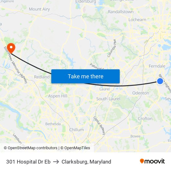 301 Hospital Dr Eb to Clarksburg, Maryland map