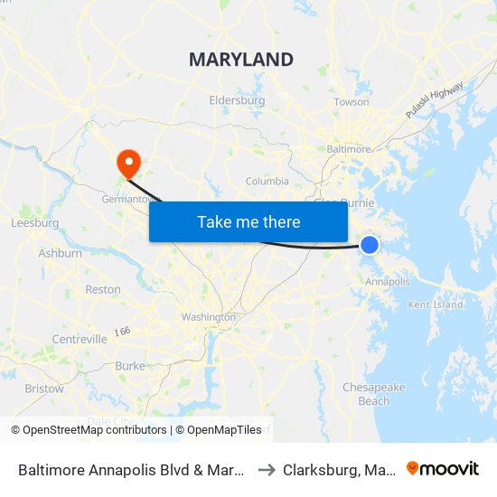 Baltimore Annapolis Blvd & Marbury Rd Sb to Clarksburg, Maryland map