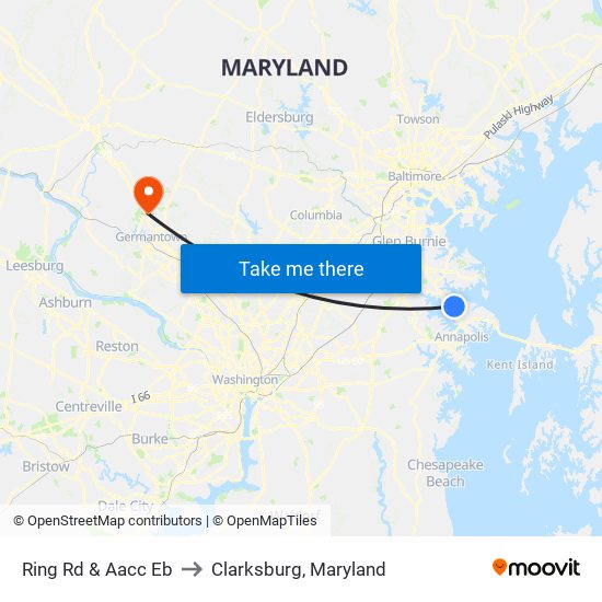 Ring Rd & Aacc Eb to Clarksburg, Maryland map