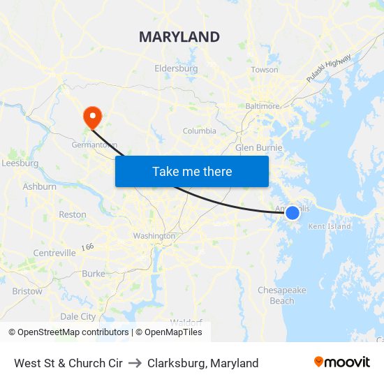 West St & Church Cir to Clarksburg, Maryland map
