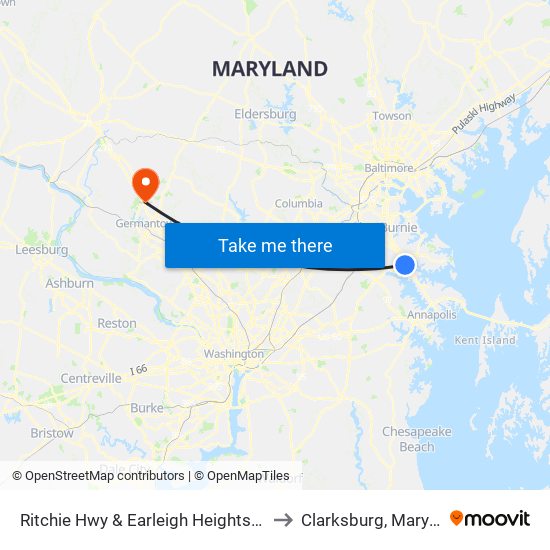 Ritchie Hwy & Earleigh Heights Rd Sb to Clarksburg, Maryland map