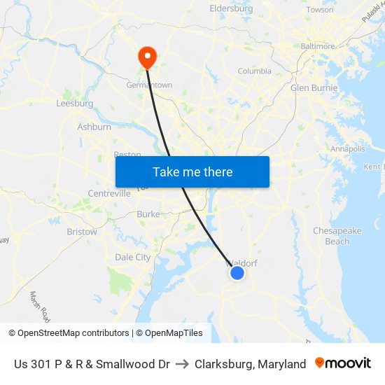 Us 301 P & R & Smallwood Dr to Clarksburg, Maryland map