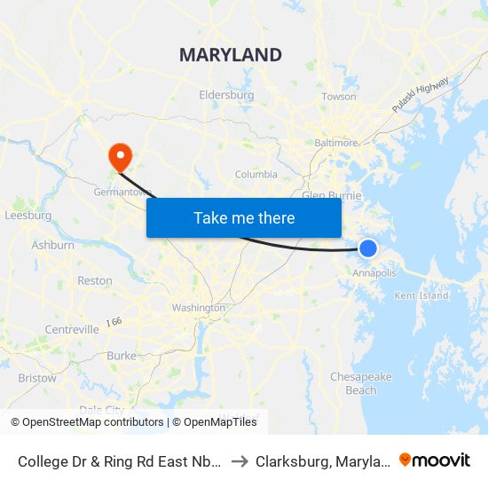 College Dr & Ring Rd East Nb FS to Clarksburg, Maryland map