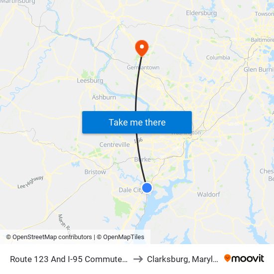 Route 123 And I-95  Commuter Lot to Clarksburg, Maryland map