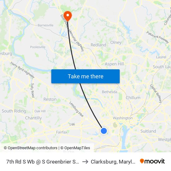 7th Rd S Wb @ S Greenbrier St FS to Clarksburg, Maryland map