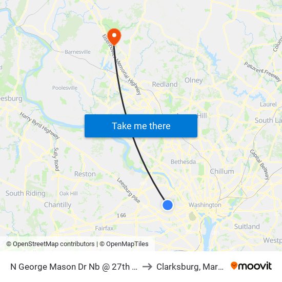 N George Mason Dr Nb @ 27th St N FS to Clarksburg, Maryland map