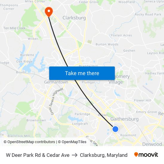 W Deer Park Rd & Cedar Ave to Clarksburg, Maryland map