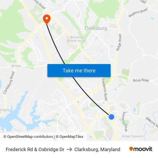 Frederick Rd & Oxbridge Dr to Clarksburg, Maryland map