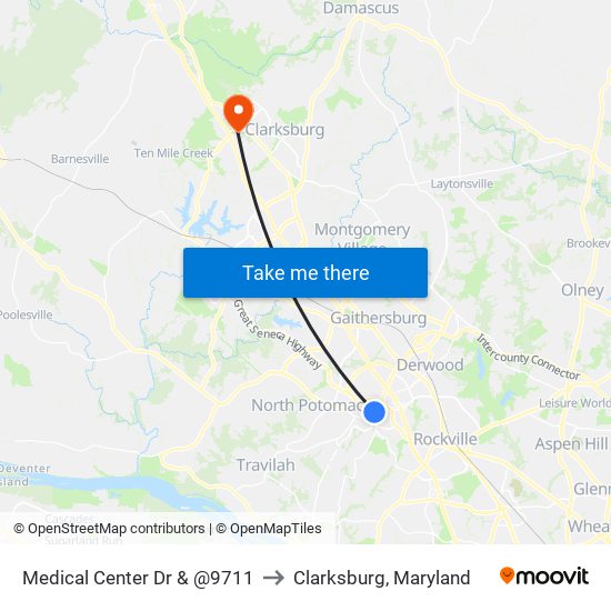 Medical Center Dr & @9711 to Clarksburg, Maryland map