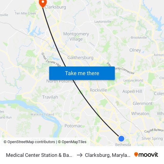 Medical Center Station & Bay C to Clarksburg, Maryland map