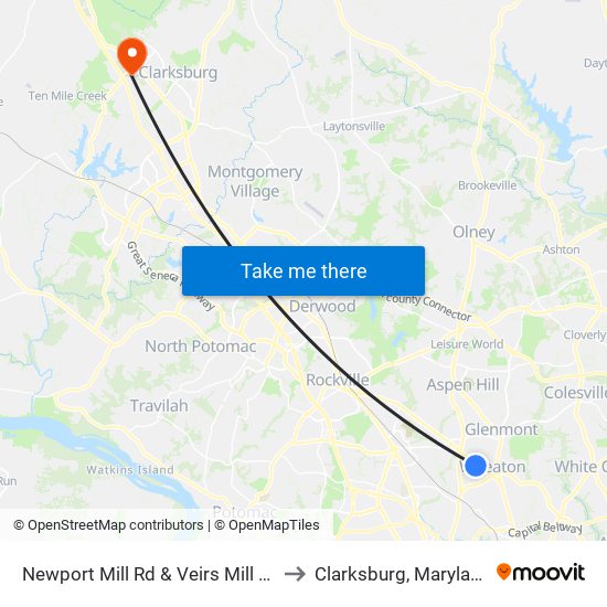 Newport Mill Rd & Veirs Mill Rd to Clarksburg, Maryland map