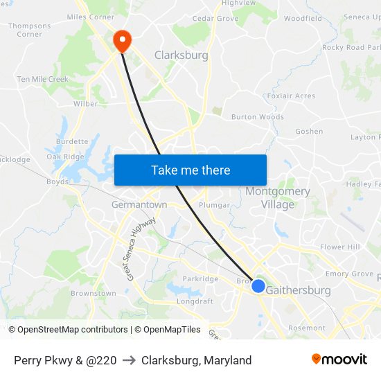 Perry Pkwy & @220 to Clarksburg, Maryland map