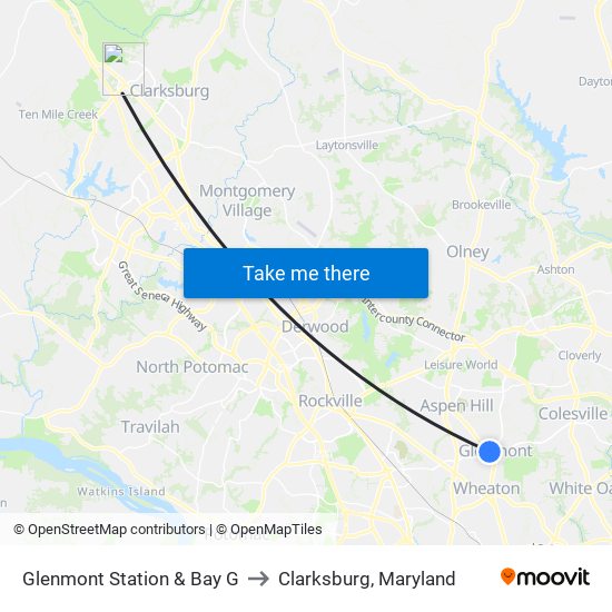 Glenmont Station & Bay G to Clarksburg, Maryland map