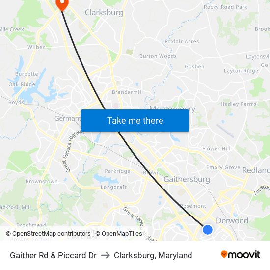 Gaither Rd & Piccard Dr to Clarksburg, Maryland map