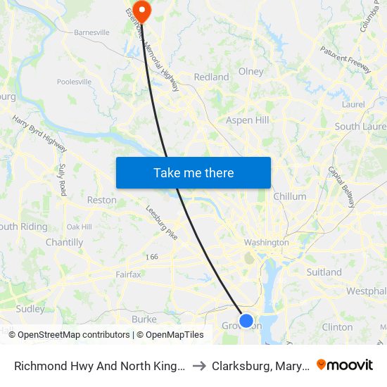 Richmond Hwy And North Kings Hwy to Clarksburg, Maryland map