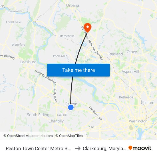 Reston Town Center Metro Bay L to Clarksburg, Maryland map