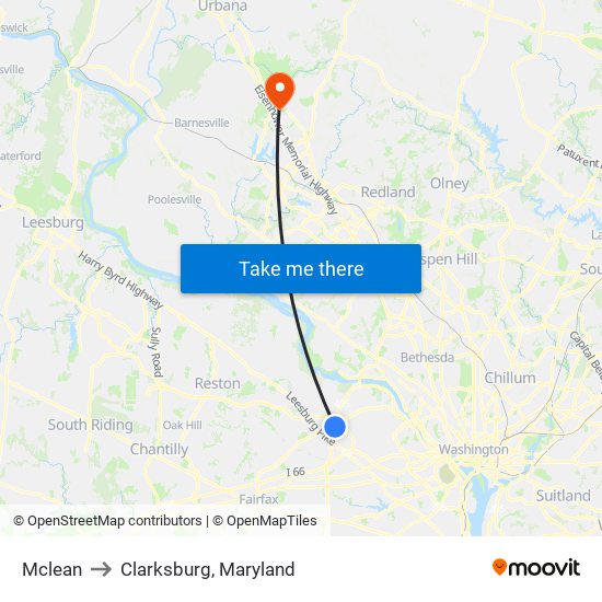 Mclean to Clarksburg, Maryland map