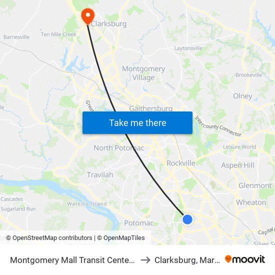 Montgomery Mall Transit Center & Bay E to Clarksburg, Maryland map