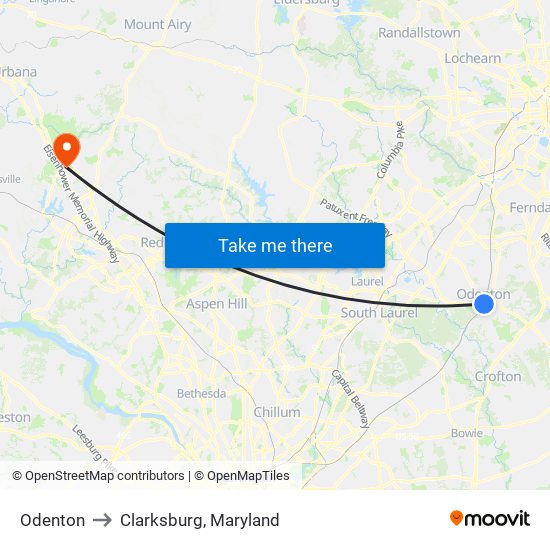 Odenton to Clarksburg, Maryland map