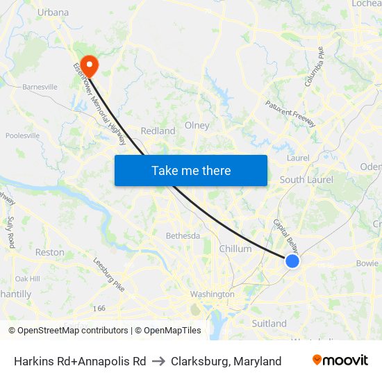 Harkins Rd+Annapolis Rd to Clarksburg, Maryland map