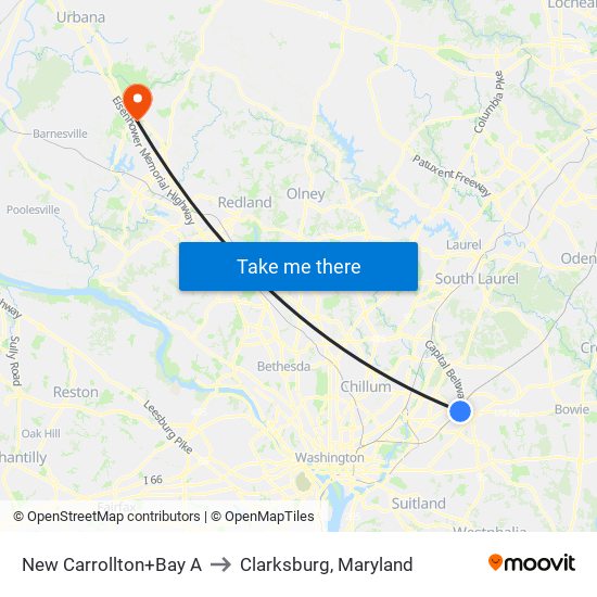 New Carrollton+Bay A to Clarksburg, Maryland map