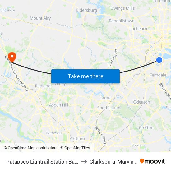 Patapsco Lightrail Station Bay 4 to Clarksburg, Maryland map
