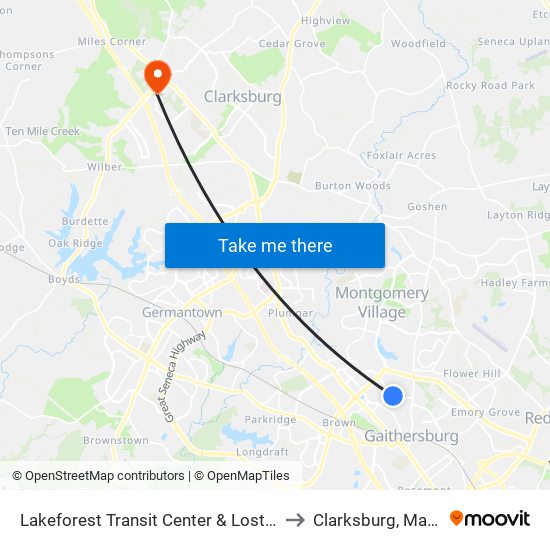 Lakeforest Transit Center & Lost Knife Ave to Clarksburg, Maryland map