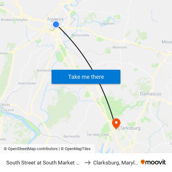 South Street at South Market Street to Clarksburg, Maryland map