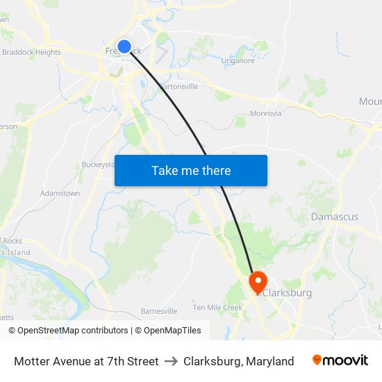 Motter Avenue at 7th Street to Clarksburg, Maryland map