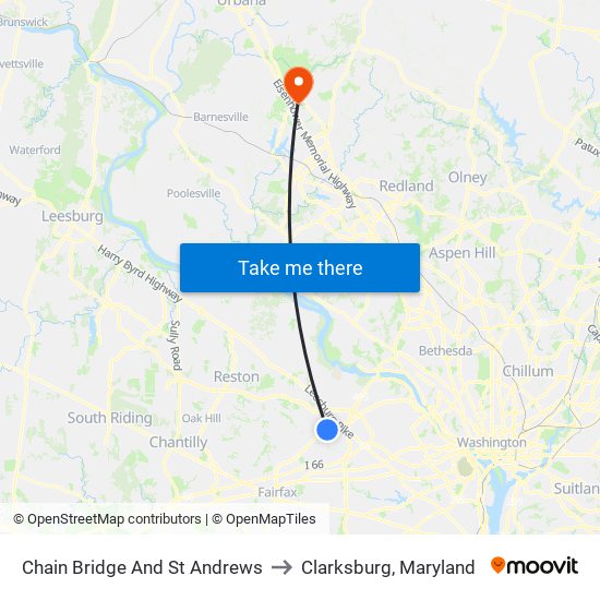 Chain Bridge And St Andrews to Clarksburg, Maryland map