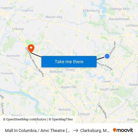 Mall In Columbia / Amc Theatre (Southbound) to Clarksburg, Maryland map