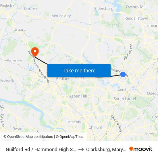 Guilford Rd / Hammond High School to Clarksburg, Maryland map